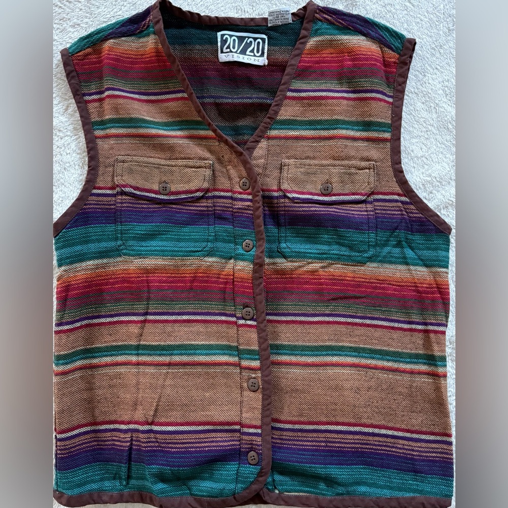 Vintage 20/20 Vision Striped Multicolor Vest for Women (L)